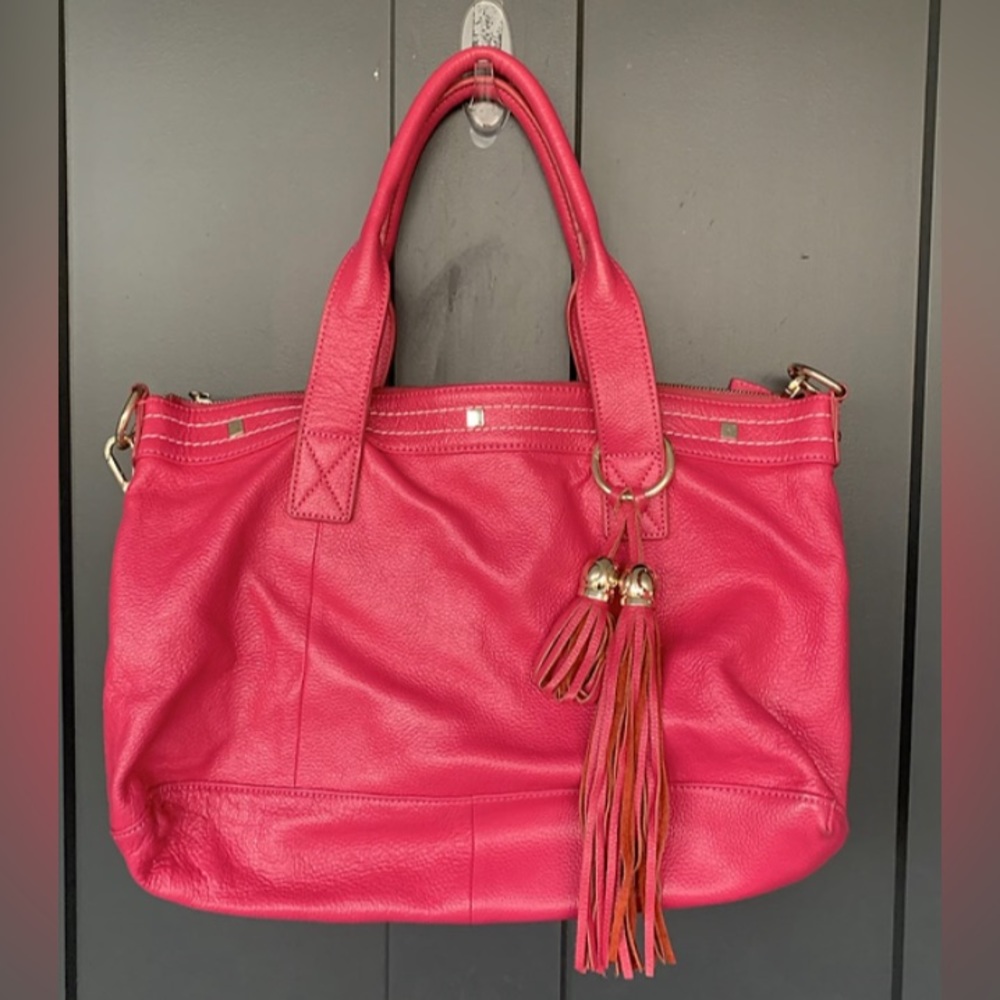 CUORE & PELLE Hot Pink Leather Satchel w/ detachable adjustable crossbody strap